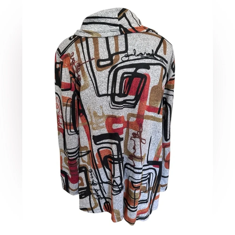 Jess & Jane Abstract Print Tunic Top Cowl Neck Sweater Medium Made USA Lagenlook